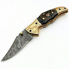 Damascus handmade folding knife beautiful structure with free leather sheath